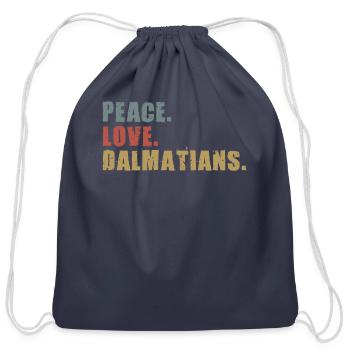 Peace Love Dalmatians Long Sleeve T Shirt - Cotton Drawstring Bag - navy - Front