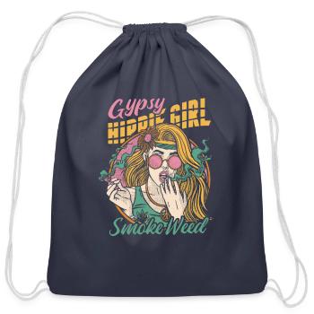 Gypsy Hippie Girl Smoke Weed - Cotton Drawstring Bag - navy - Front