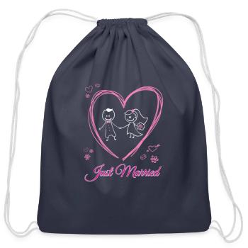 Just Married Newlyweds - Cotton Drawstring Bag - navy - Front