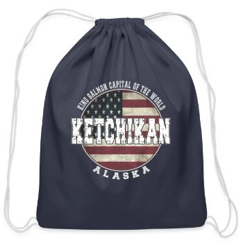 Ketchikan Alaa Vintage American Flag - Cotton Drawstring Bag - navy - Front