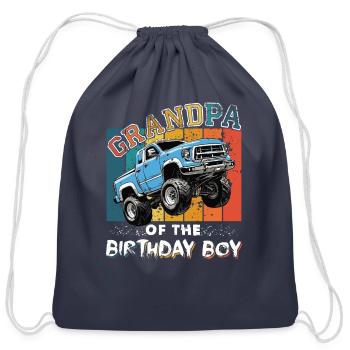 Grandpa of the Birthday Boy Monster Truck Party - Cotton Drawstring Bag - navy - Front