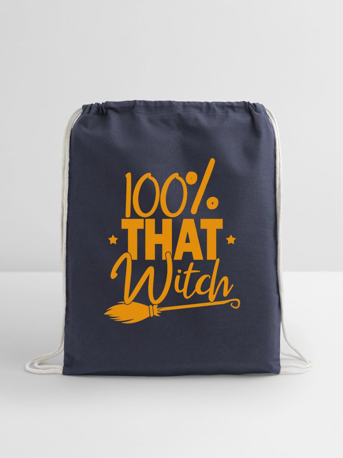 100% That Witch - Cotton Drawstring Bag - navy - Front