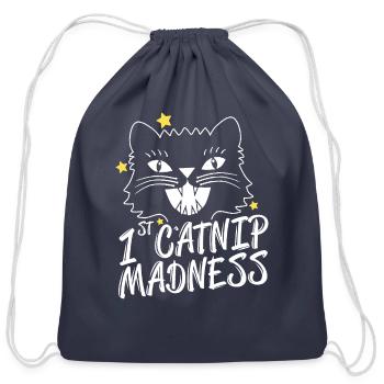 Funny Cat for Women Men Catnip Madness Cute - Cotton Drawstring Bag - navy - Front