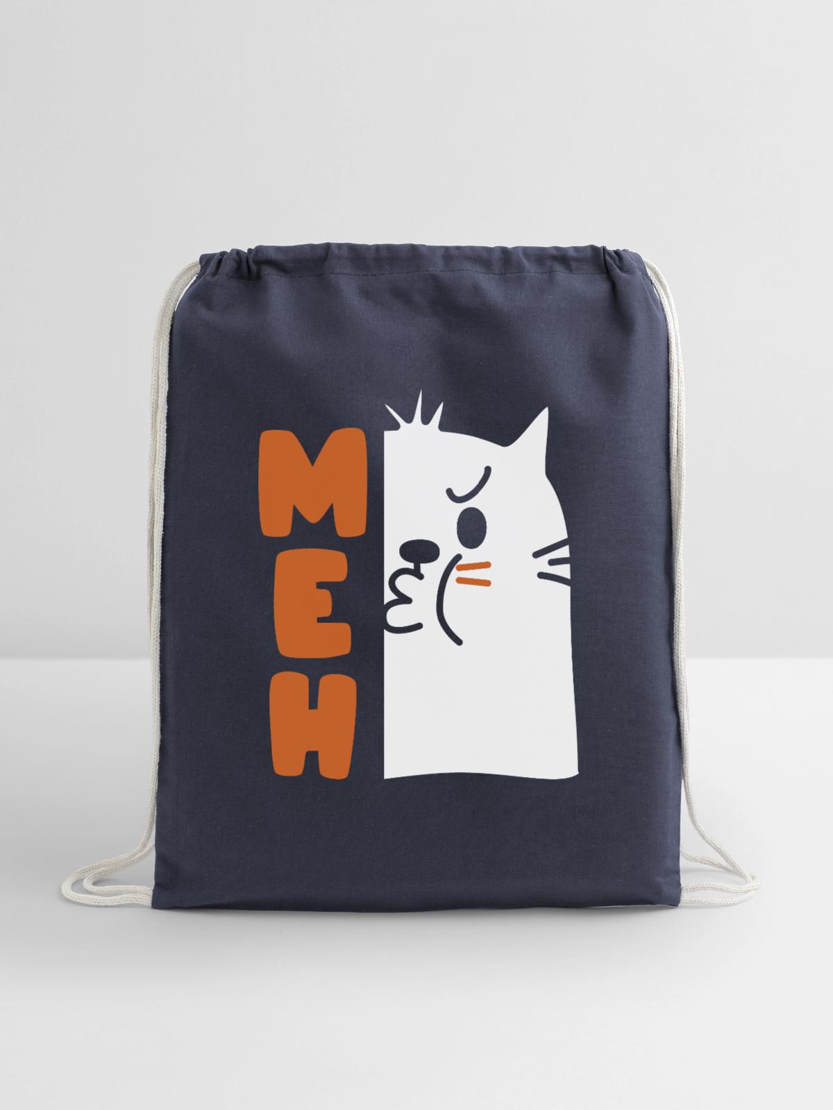 Angry Meh Cat - Cotton Drawstring Bag - navy - Front