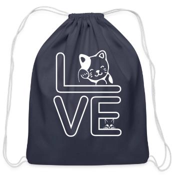 Funny Love Cat - Cotton Drawstring Bag - navy - Front