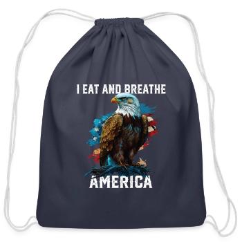 I Eat and Breathe America American Bald Eagle - Cotton Drawstring Bag - navy - Front
