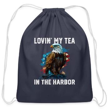 Lovin My Tea In The Harbor Patriotic Tea Drinker - Cotton Drawstring Bag - navy - Front
