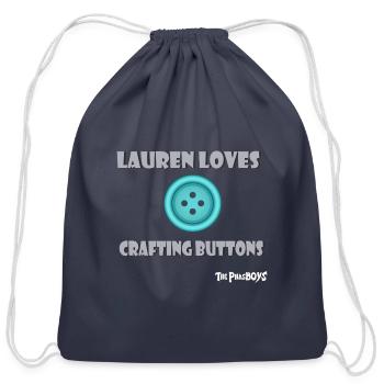 Lauren loves crafting buttons - Cotton Drawstring Bag - navy - Front