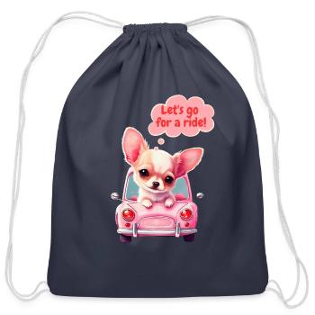 Chihuahua:Let's go for a ride! - Cotton Drawstring Bag - navy - Front
