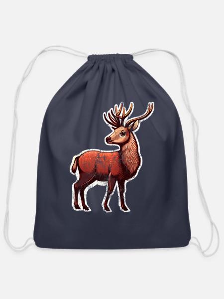 Vintage Deer - Cotton Drawstring Bag - navy