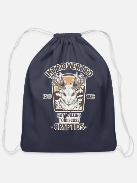 Introverted But Willing To Discuss Cryptids - Cotton Drawstring Bag - navy