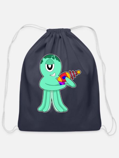 Octopus Alien - Cotton Drawstring Bag - navy