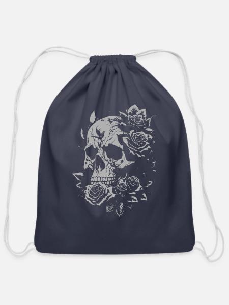 Skull with roses Tattoo Design - Cotton Drawstring Bag - navy