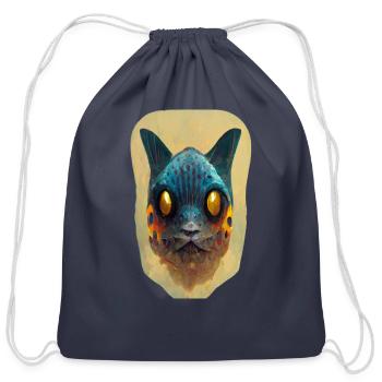 Funny Cat Face With a Fish Body - Cotton Drawstring Bag - navy - Front