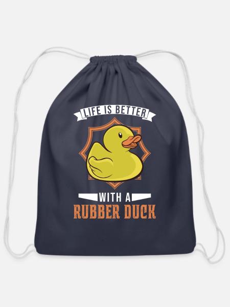 Life Is Better With A Rubber Ducky - Cotton Drawstring Bag - navy