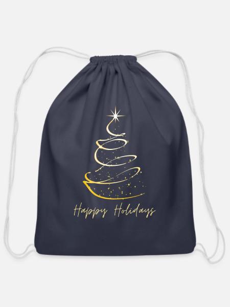 Modern Golden Holiday Tree Design - Cotton Drawstring Bag - navy