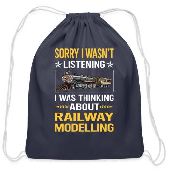 Sorry I Was Not Listening Railway Modelling Model - Cotton Drawstring Bag - navy - Front