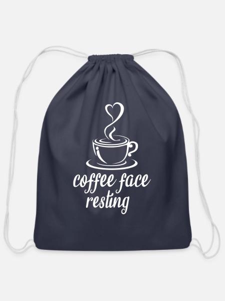 Coffee Face Resting - Cotton Drawstring Bag - navy