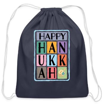 Happy Hanukkah Dreidel - Cotton Drawstring Bag - navy - Front