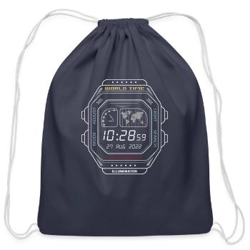 Vintage digital watch clock screen - Cotton Drawstring Bag - navy - Front