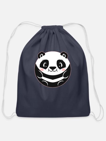 Black And White Circle Panda - Cotton Drawstring Bag - navy