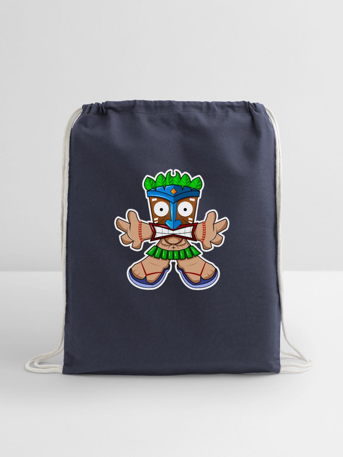 Tiki Surprise - Cotton Drawstring Bag - navy - Front