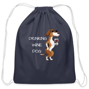 Funny Dogue De Bordeaux Drinking Wine Dog T-Shirt - Cotton Drawstring Bag - navy - Front