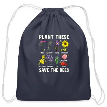 Plant These Save The Bees Long Sleeve T Shirt - Cotton Drawstring Bag - navy - Front