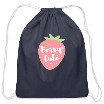 Berry Cute Brush Text Typography - Cotton Drawstring Bag - navy - Front