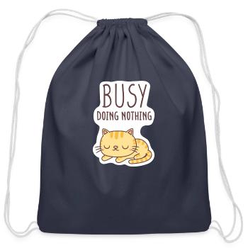 Cute Orange Tabby Cat Busy Doing Nothing - Cotton Drawstring Bag - navy - Front