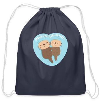 Cute Sea Otter Couple Made For Each Otter Pun - Cotton Drawstring Bag - navy - Front