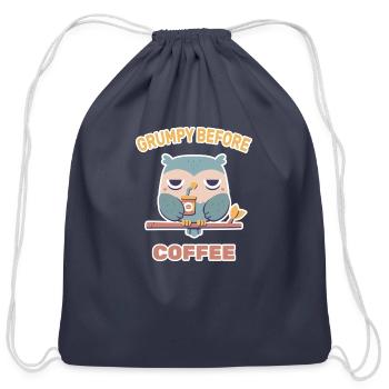 Grouchy Owl Grumpy Before Coffee - Cotton Drawstring Bag - navy - Front