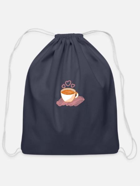 Cute Cup of coffee - Cotton Drawstring Bag - navy