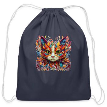 Cat Face 2 - Cotton Drawstring Bag - navy - Front