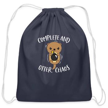 Complete and Otter Chaos Funny Cute Sea Otter Pun - Cotton Drawstring Bag - navy - Front