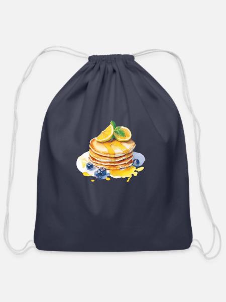 Pancakes With Lemon And Blueberries - Cotton Drawstring Bag - navy