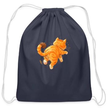Cat Orange color Tabby Cat Leaping Away - Cotton Drawstring Bag - navy - Front