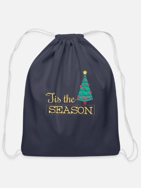 Christmas Quotes With Christmas Tree - Cotton Drawstring Bag - navy
