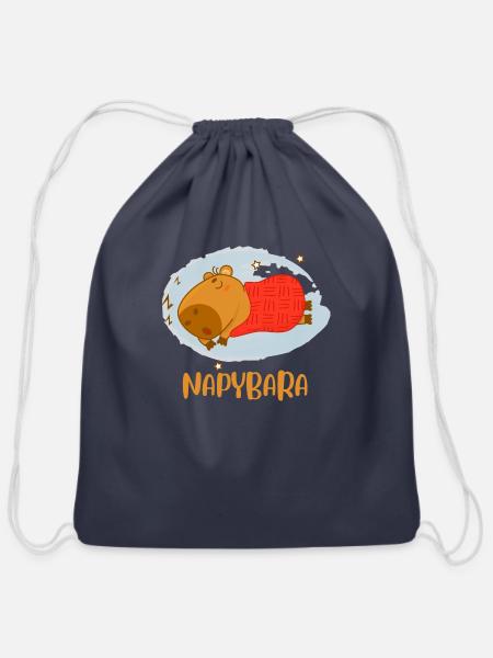 Sleepy Capybara - Cotton Drawstring Bag - navy