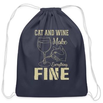 Cats And Wine Funny Design Funny Cat Wine And Cat - Cotton Drawstring Bag - navy - Front