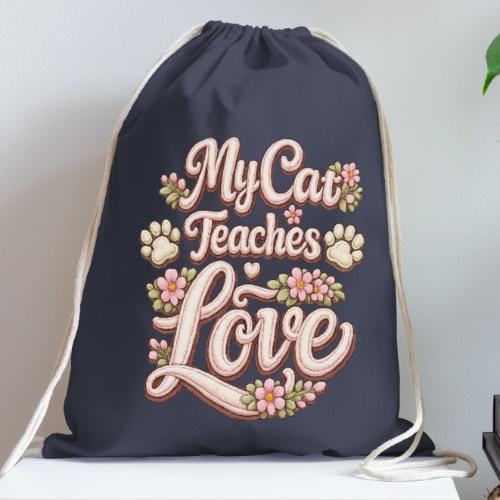 My Cat Teaches Love Faux Embroidery Style - Cotton Drawstring Bag