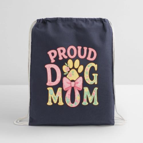 Proud Dog Mom Floral Paw Bow - Cotton Drawstring Bag
