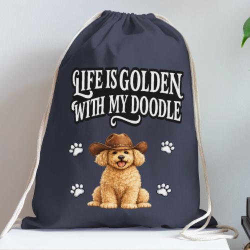Life Is Golden With My Doodle Cowboy Goldendoodle - Cotton Drawstring Bag