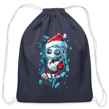 Surprised Santa Robot - Cotton Drawstring Bag - navy - Front
