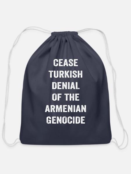 Cease Turkish Denial Of The Armenian Genocide - Cotton Drawstring Bag - navy