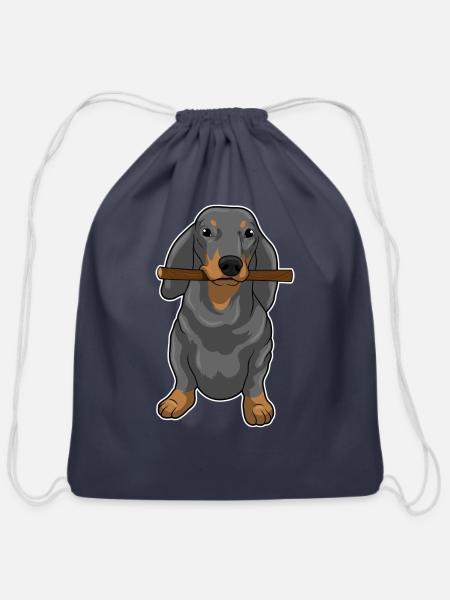 Dachshund Stick - Cotton Drawstring Bag - navy