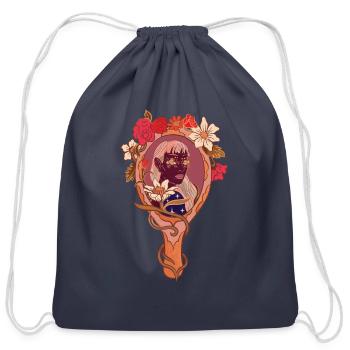 Abstract Woman Face in Magic Mirror - Cotton Drawstring Bag - navy - Front