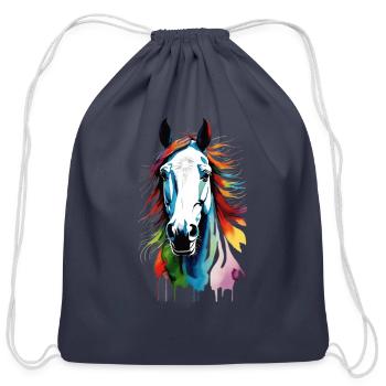 Horse Design - Cotton Drawstring Bag - navy - Front