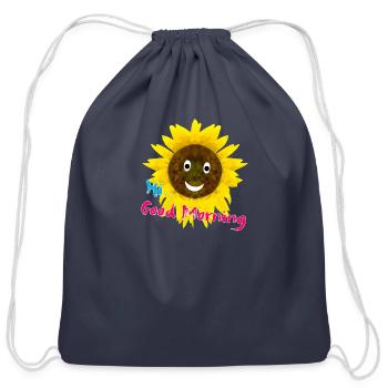 Sunflower low poly design- Good Morning - Cotton Drawstring Bag - navy - Front