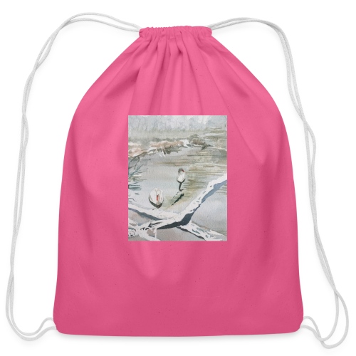 White swans - Cotton Drawstring Bag